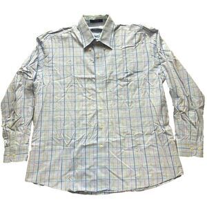 Alan Flusser Shirt Adult‎ Large Blue Checkered Button Up Embroidery Casual Mens